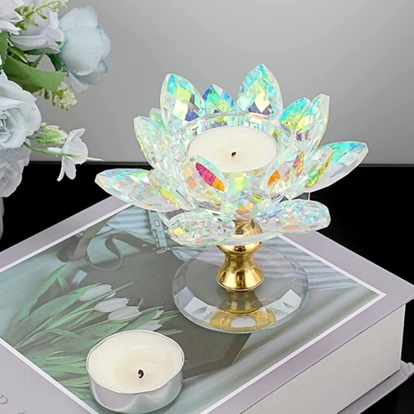 Lotus Petals Votive Candle Stand with Glass Base Lotus Tea candle h… - Picture 1 of 10